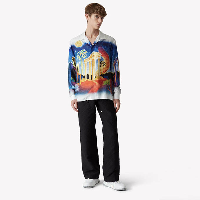 casablanca moon landscape print silk long sleeve shirt